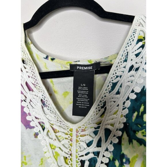 Premise Pink and White 3/4 Sleeve Embellished Blouse Linen Blend Size Large - Picture 4 of 9